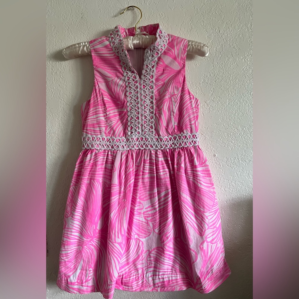 Girls Lilly Pulitzer Mini Franci Dress Proseco Pink Fronds Place  size 10